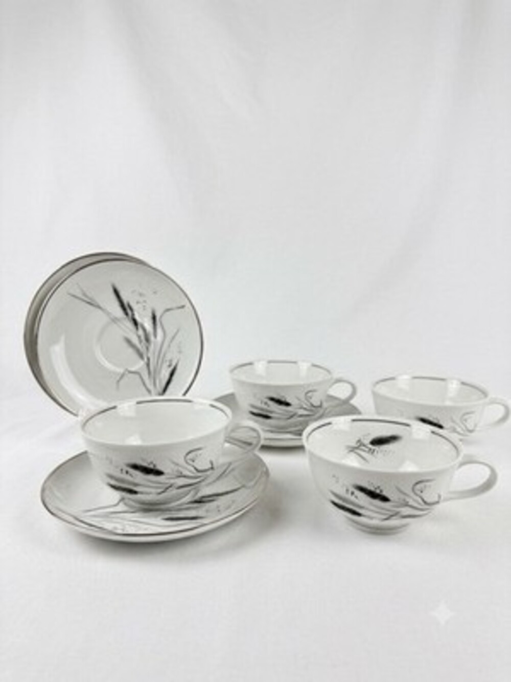 VTG Easterling Ceres Bavaria China Cup/Saucer Set of 4 Gray Wheat Raymond Loewy